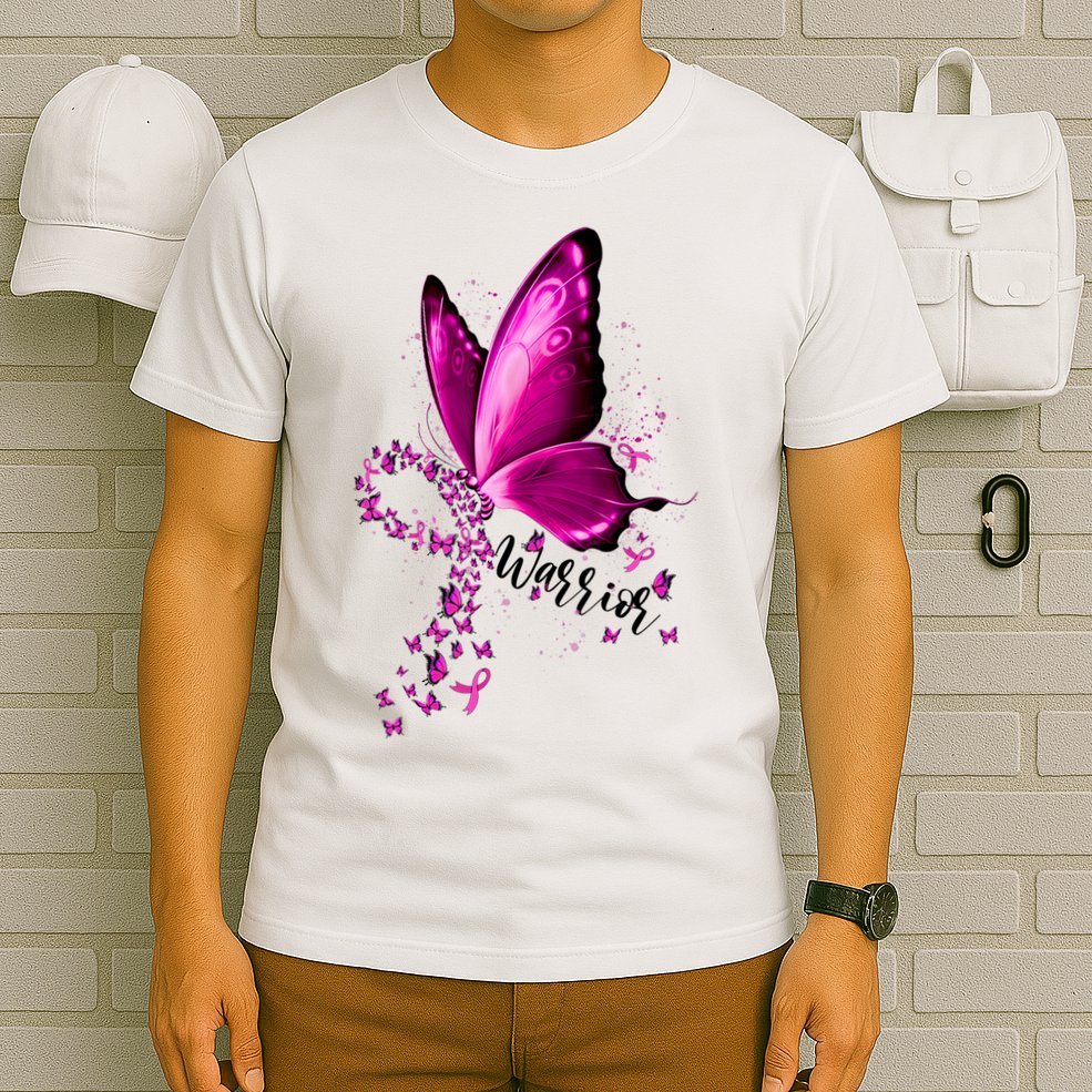 Warrior Breast Cancer Awareness Pink Ribbons Butterfly T-Shirt
