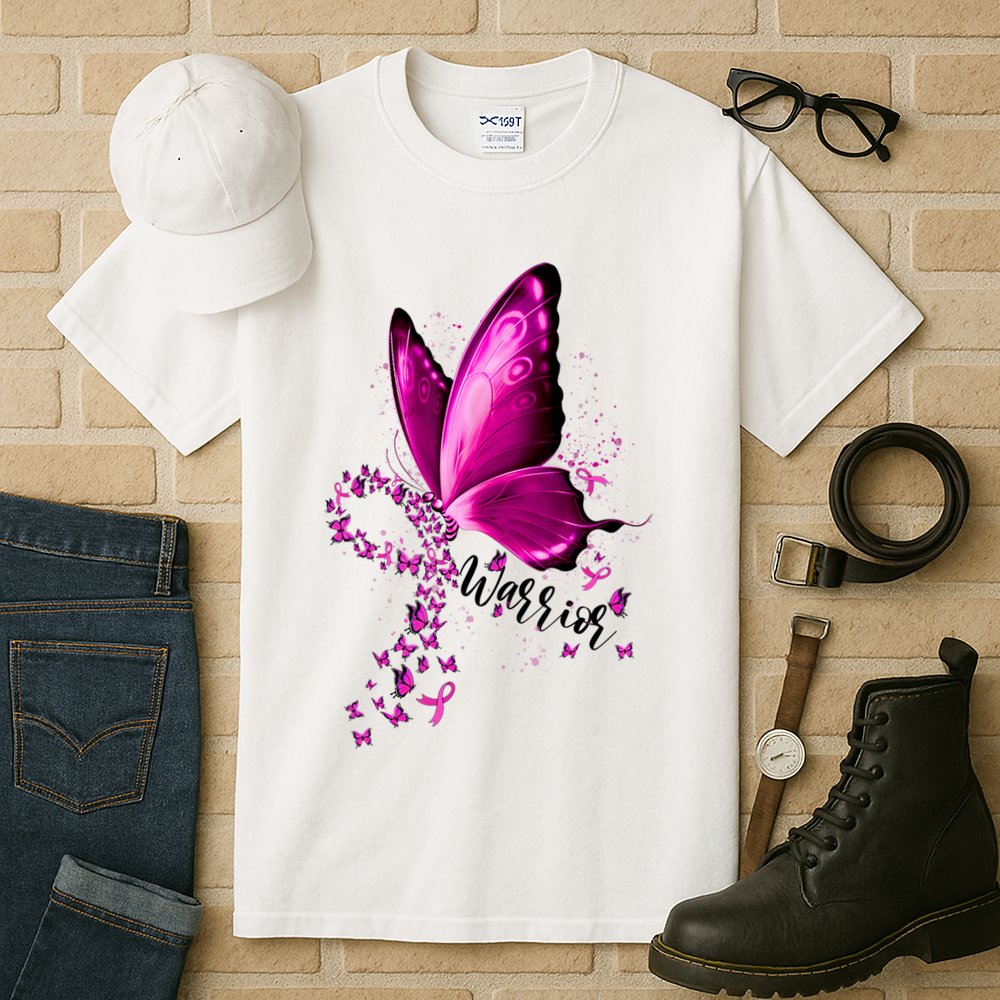 Warrior Breast Cancer Awareness Pink Ribbons Butterfly Tall T-Shirt