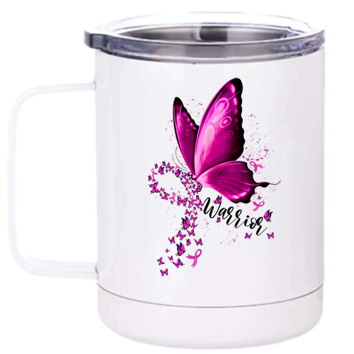 Warrior Breast Cancer Awareness Pink Ribbons Butterfly 12 oz Stainless Steel Tumbler Cup