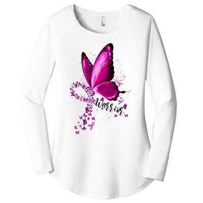 Warrior Breast Cancer Awareness Pink Ribbons Butterfly Women's Perfect Tri Tunic Long Sleeve Shirt