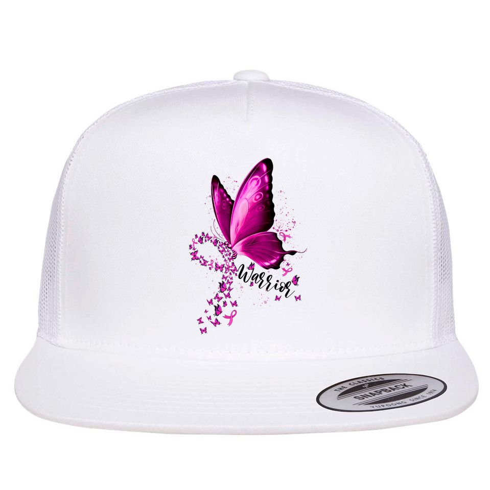 Warrior Breast Cancer Awareness Pink Ribbons Butterfly Flat Bill Trucker Hat