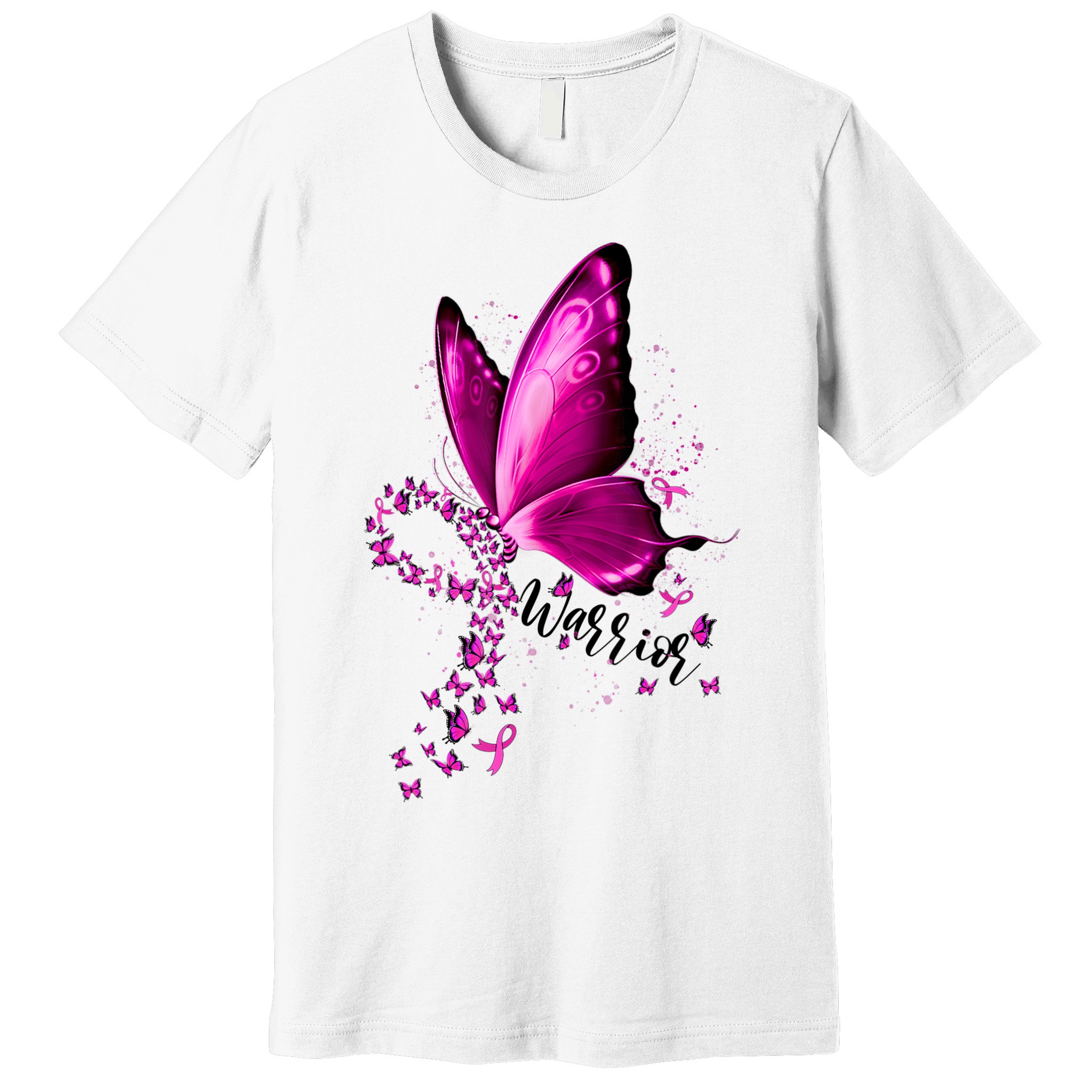 Warrior Breast Cancer Awareness Pink Ribbons Butterfly Premium T-Shirt