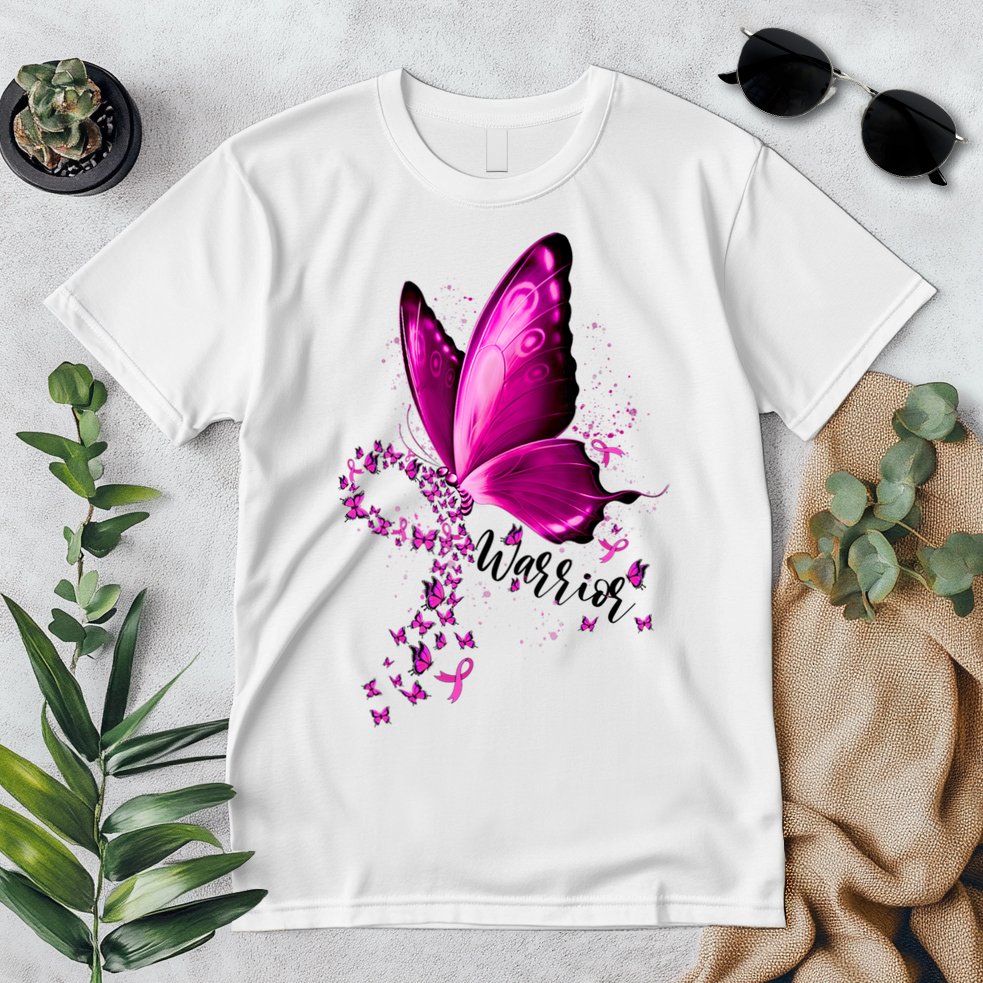 Warrior Breast Cancer Awareness Pink Ribbons Butterfly Premium T-Shirt