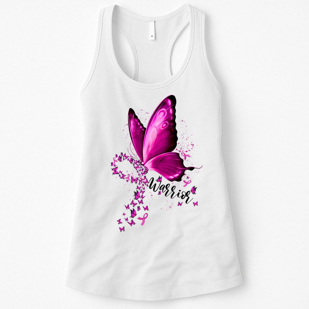 Warrior Breast Cancer Awareness Pink Ribbons Butterfly Womens Tank Top