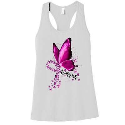 Warrior Breast Cancer Awareness Pink Ribbons Butterfly Women's Racerback Tank