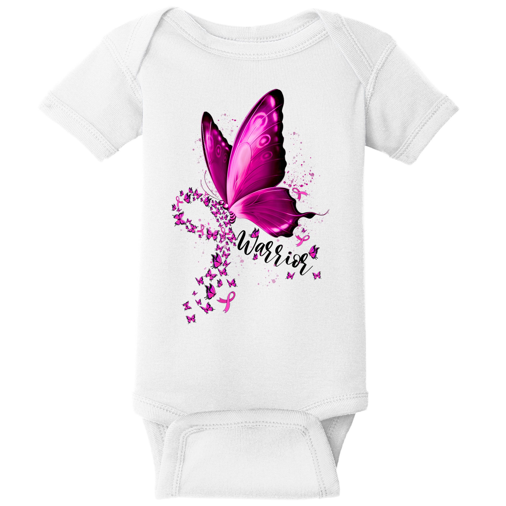 Warrior Breast Cancer Awareness Pink Ribbons Butterfly Baby Bodysuit