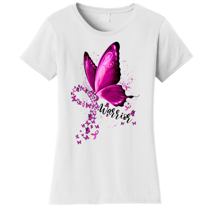 Warrior Breast Cancer Awareness Pink Ribbons Butterfly Women's T-Shirt