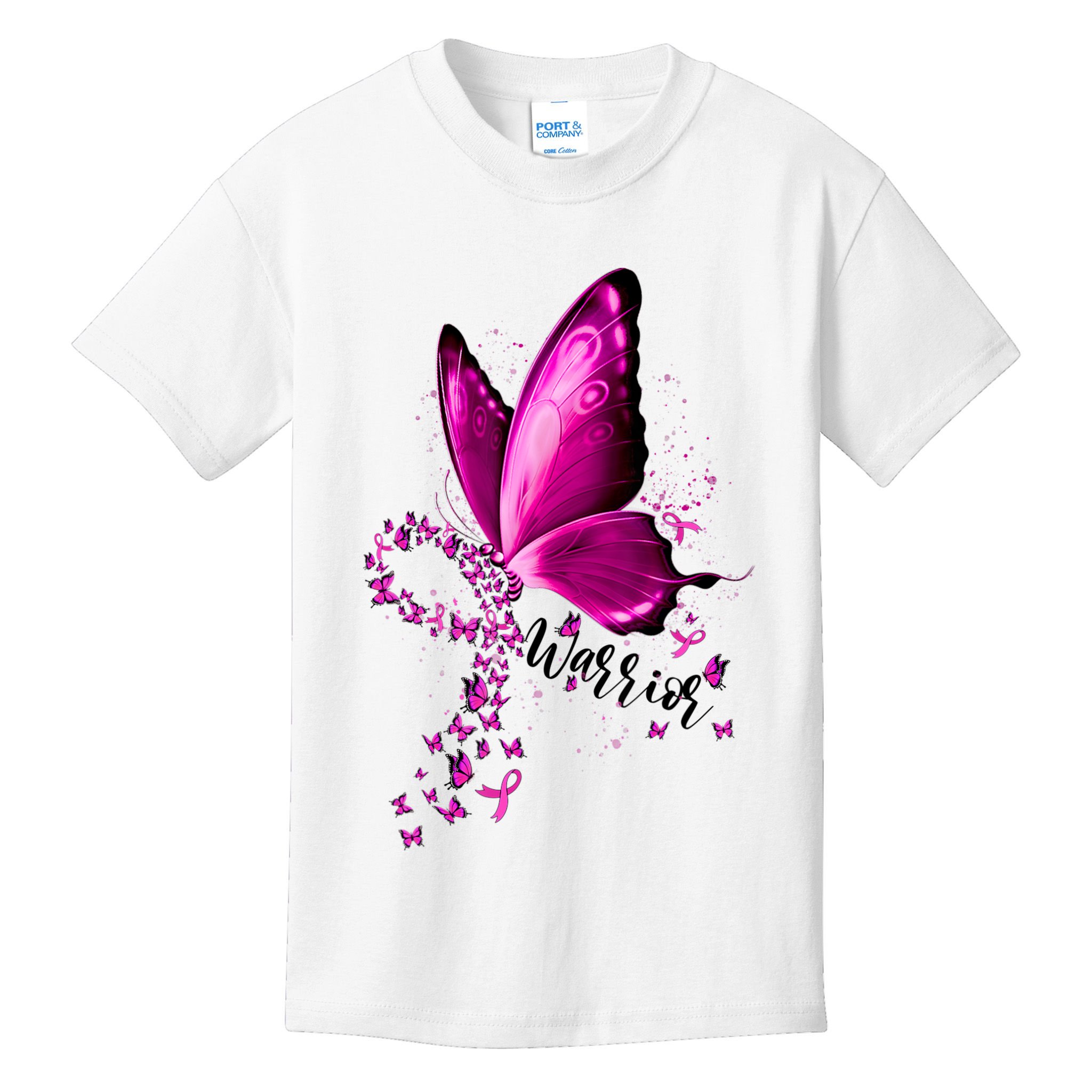 Warrior Breast Cancer Awareness Pink Ribbons Butterfly Kids T-Shirt