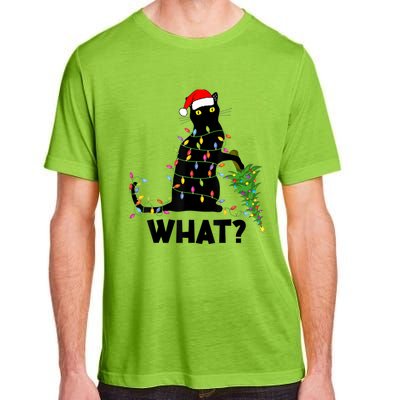 What? Black Cat Pushing Christmas Tree Over Cat Christmas Gift Adult ChromaSoft Performance T-Shirt