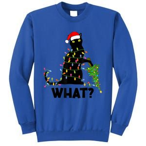 What? Black Cat Pushing Christmas Tree Over Cat Christmas Gift Sweatshirt