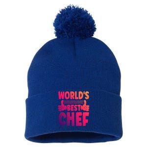 Worlds Best Chef Job Title Funny Profession Chef Gift Pom Pom 12in Knit Beanie