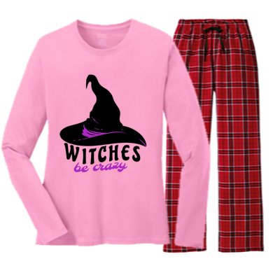 Witches Be Crazy Funny Halloween I Am With The Witch Meaningful Gift Women's Long Sleeve Flannel Pajama Set 