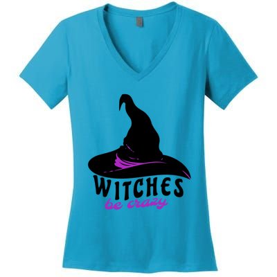 Witches Be Crazy Funny Halloween I Am With The Witch Meaningful Gift Women's V-Neck T-Shirt