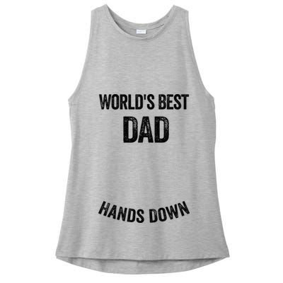 Worlds Best Dad Hands Down Make A Handprint Ladies PosiCharge Tri-Blend Wicking Tank
