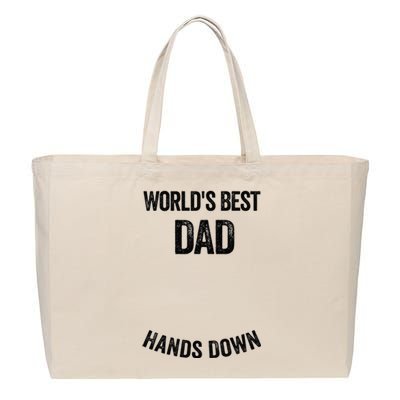 Worlds Best Dad Hands Down Make A Handprint Cotton Canvas Jumbo Tote