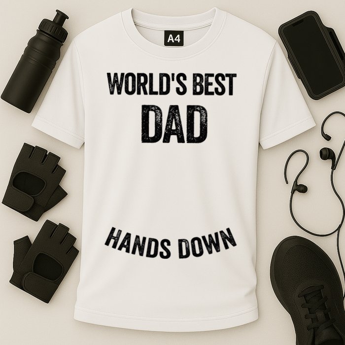 Worlds Best Dad Hands Down Make A Handprint Performance Shirt