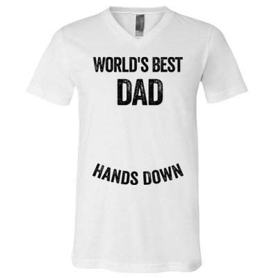 Worlds Best Dad Hands Down Make A Handprint V-Neck T-Shirt