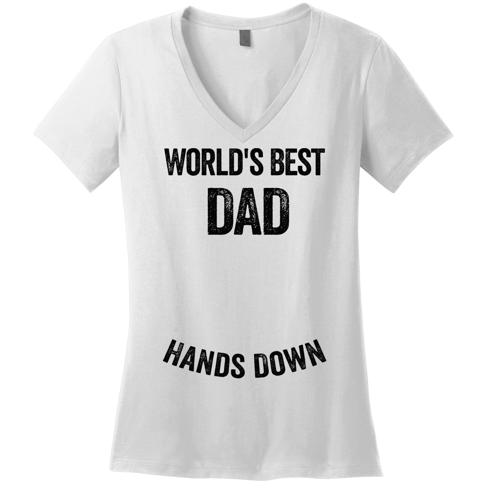 Worlds Best Dad Hands Down Make A Handprint Women's V-Neck T-Shirt