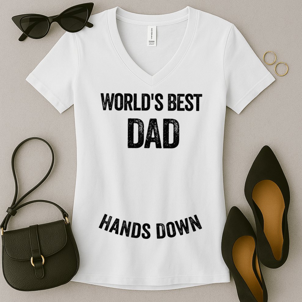Worlds Best Dad Hands Down Make A Handprint Women's V-Neck T-Shirt