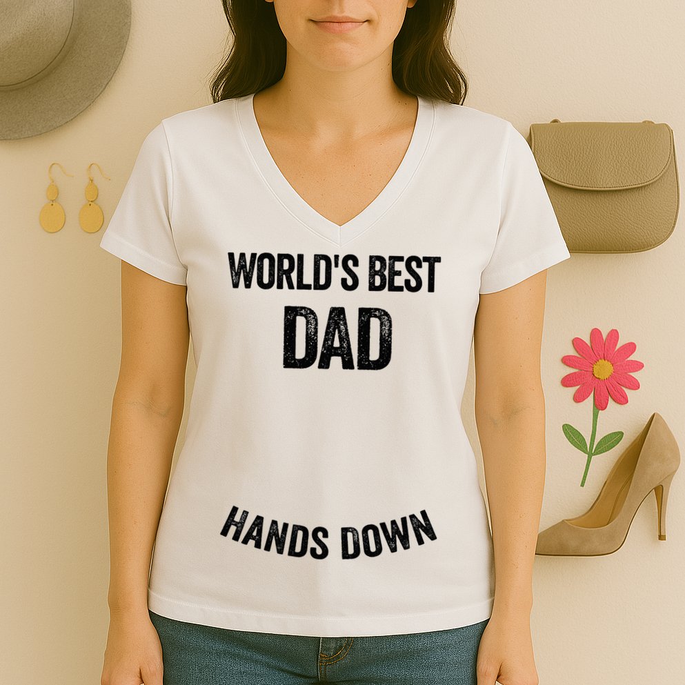 Worlds Best Dad Hands Down Make A Handprint Women's V-Neck T-Shirt