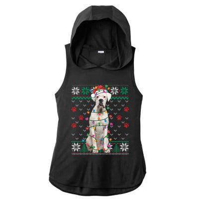 White Boxer Dog Christmas Ugly Sweater Boxer Lover Xmas Gift Ladies PosiCharge Tri-Blend Wicking Draft Hoodie Tank