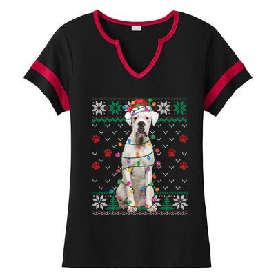 White Boxer Dog Christmas Ugly Sweater Boxer Lover Xmas Gift Ladies Halftime Notch Neck Tee