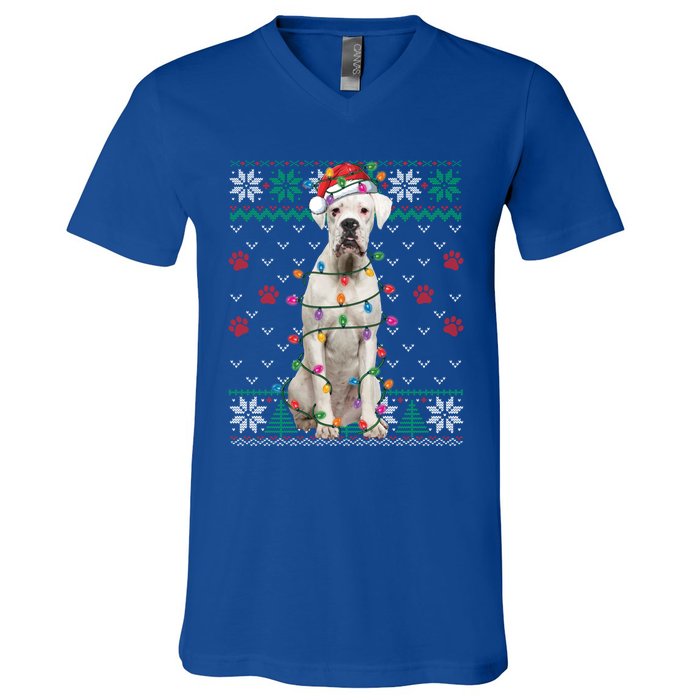 White Boxer Dog Christmas Ugly Sweater Boxer Lover Xmas Gift V-Neck T-Shirt