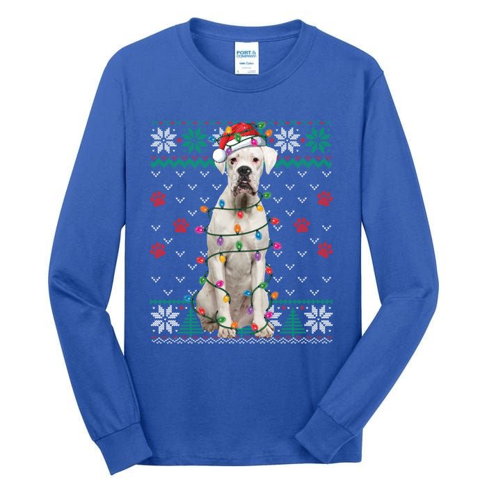 White Boxer Dog Christmas Ugly Sweater Boxer Lover Xmas Gift Tall Long Sleeve T-Shirt