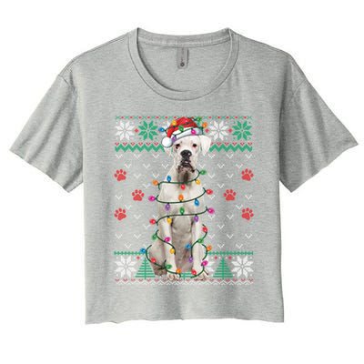 White Boxer Dog Christmas Ugly Sweater Boxer Lover Xmas Gift Women's Crop Top Tee