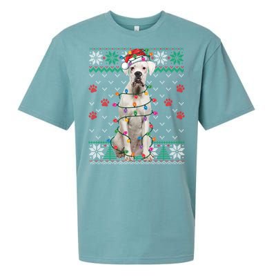 White Boxer Dog Christmas Ugly Sweater Boxer Lover Xmas Gift Sueded Cloud Jersey T-Shirt