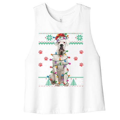 White Boxer Dog Christmas Ugly Sweater Boxer Lover Xmas Gift Women's Racerback Cropped Tank