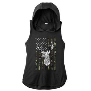 Whitetail Buck Deer Hunting American Camouflage Usa Flag Ladies PosiCharge Tri-Blend Wicking Draft Hoodie Tank