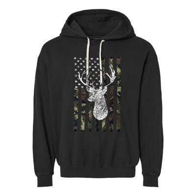 Whitetail Buck Deer Hunting American Camouflage Usa Flag Garment-Dyed Fleece Hoodie