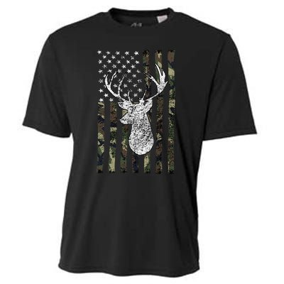 Whitetail Buck Deer Hunting American Camouflage Usa Flag Cooling Performance Crew T-Shirt