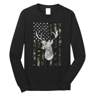 Whitetail Buck Deer Hunting American Camouflage Usa Flag Long Sleeve Shirt