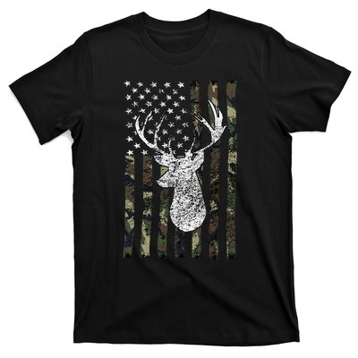 Whitetail Buck Deer Hunting American Camouflage Usa Flag T-Shirt