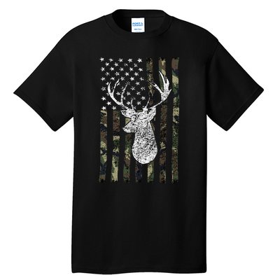 Whitetail Buck Deer Hunting American Camouflage Usa Flag Tall T-Shirt