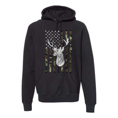 Whitetail Buck Deer Hunting American Camouflage Usa Flag Premium Hoodie