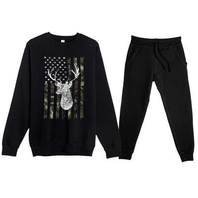 Whitetail Buck Deer Hunting American Camouflage Usa Flag Premium Crewneck Sweatsuit Set