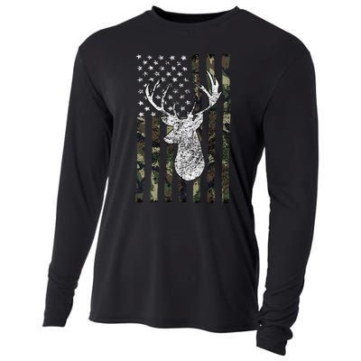 Whitetail Buck Deer Hunting American Camouflage Usa Flag Cooling Performance Long Sleeve Crew