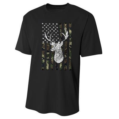 Whitetail Buck Deer Hunting American Camouflage Usa Flag Performance Sprint T-Shirt