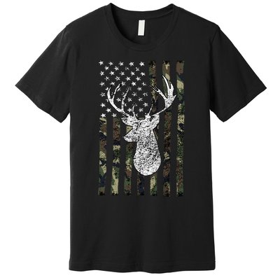 Whitetail Buck Deer Hunting American Camouflage Usa Flag Premium T-Shirt