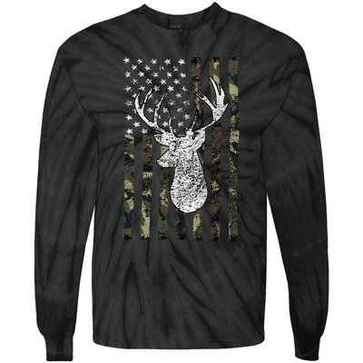 Whitetail Buck Deer Hunting American Camouflage Usa Flag Tie-Dye Long Sleeve Shirt