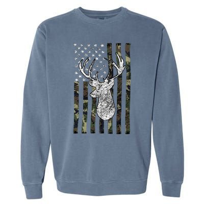 Whitetail Buck Deer Hunting American Camouflage Usa Flag Garment-Dyed Sweatshirt