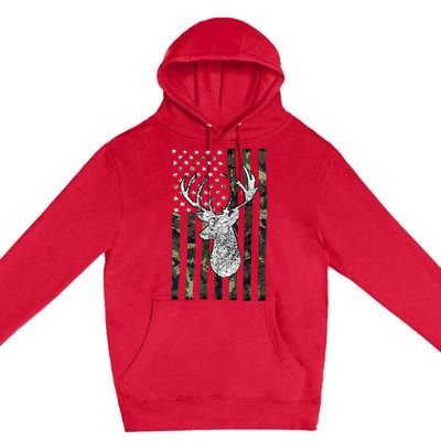 Whitetail Buck Deer Hunting American Camouflage Usa Flag Premium Pullover Hoodie