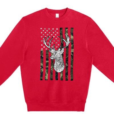 Whitetail Buck Deer Hunting American Camouflage Usa Flag Premium Crewneck Sweatshirt