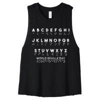 World Braille Day Blind Awareness Solidarity Design Women's Racerback Cropped Tank