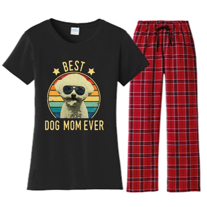 Womens Best Dog Mom Ever Bichon Frise Mother's Day Gift Women's Flannel Pajama Set