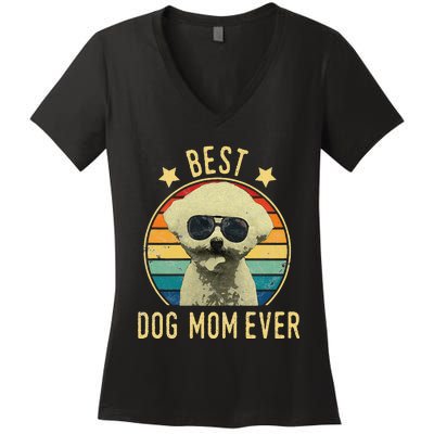 Womens Best Dog Mom Ever Bichon Frise Mother's Day Gift Women's V-Neck T-Shirt