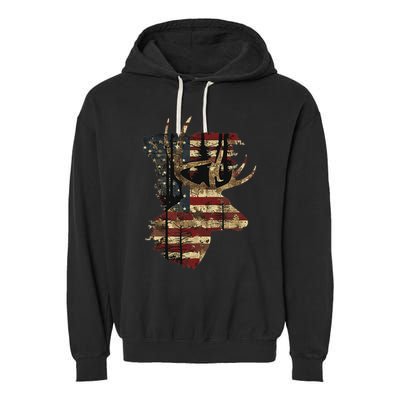 Whitetail Buck Deer Hunting Usa American Flag Garment-Dyed Fleece Hoodie